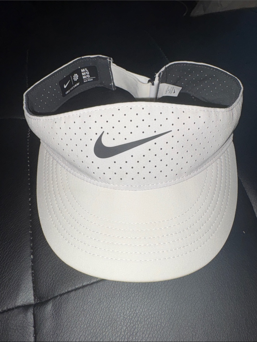 Nike White Perforated Visor with Gray Swoosh
